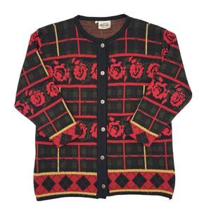 Vintage‎ Colifer Cardigan Sweater Size Large Red Thick Knit Grandmacore Italy